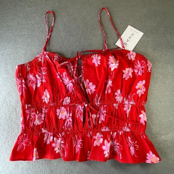 WAYF Halter Top Tank Size XL Tie Front Red Pink Flowers Summer Vacation New - Picture 11 of 11